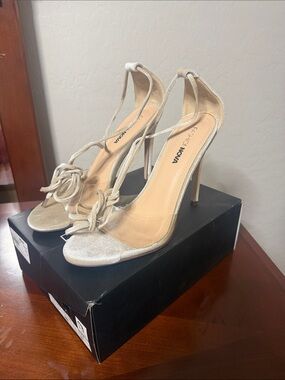Fashion Nova Metallic Cream Lace-Up Stiletto Sandals